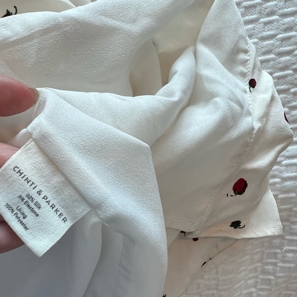 Chinti & Parker Strawberry Field Ana Midi Dress Short Sleeve V-Neck Tie Waist - Picture 16 of 16